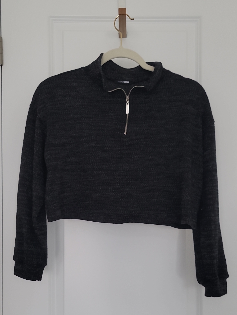 Fashion Nova - Charcoal Cropped Half-Zip Sweater